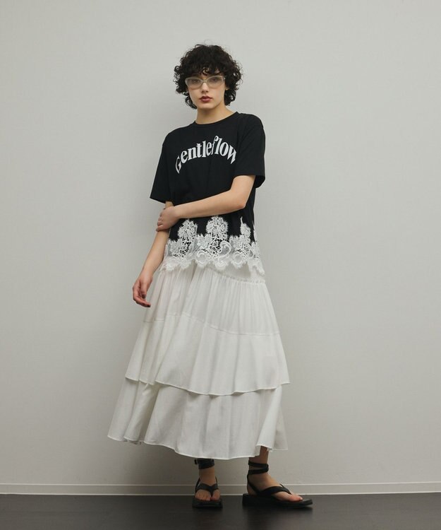 GRACE CONTINENTAL レースヘムロゴTシャツ ブラック