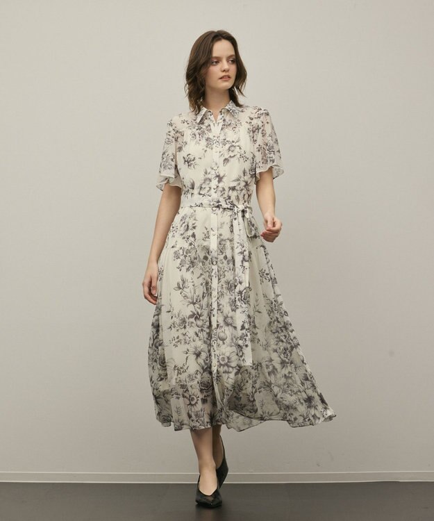 GRACE CONTINENTAL フラワープリントシャツフレアワンピース キナリ