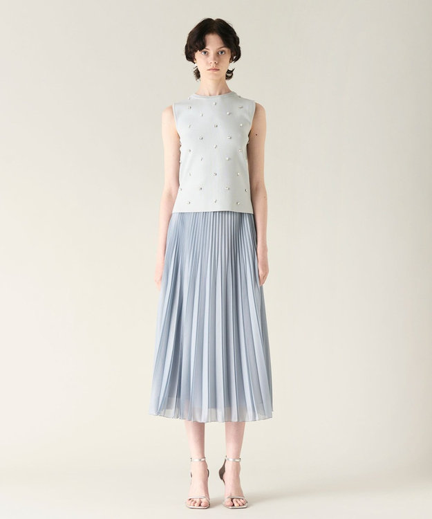 GRACE CONTINENTAL ビジューニットトップ ブルー