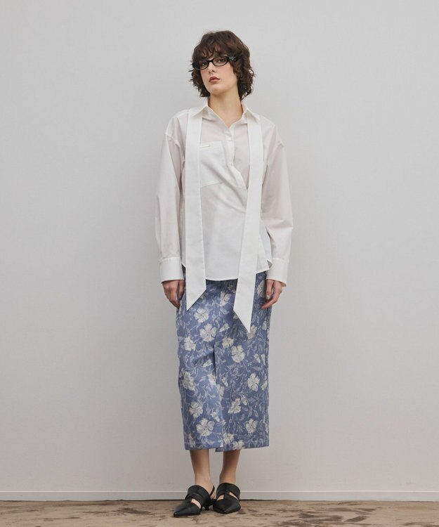 GRACE CONTINENTAL ボタニカルジャガードスカート ブルー