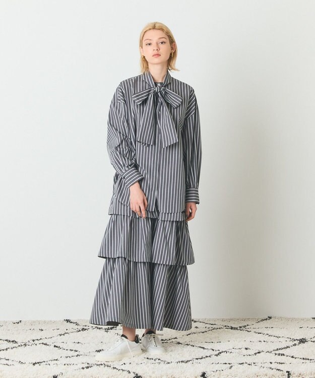 GRACE CONTINENTAL ストライプビッグボウブラウス ブラック