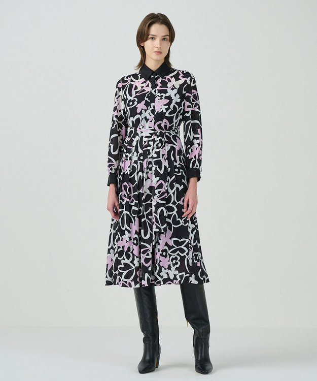 GRACE CONTINENTAL キカフラワープリーツドレス ブラック