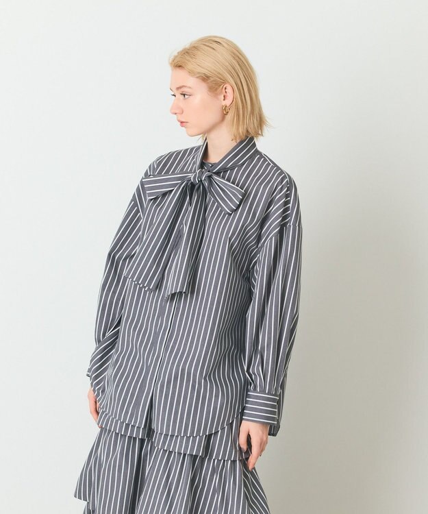 GRACE CONTINENTAL ストライプビッグボウブラウス ブラック