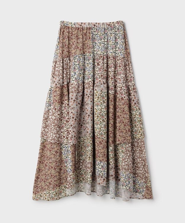 GRACE CONTINENTAL パッチワークプリントスカート ベージュ