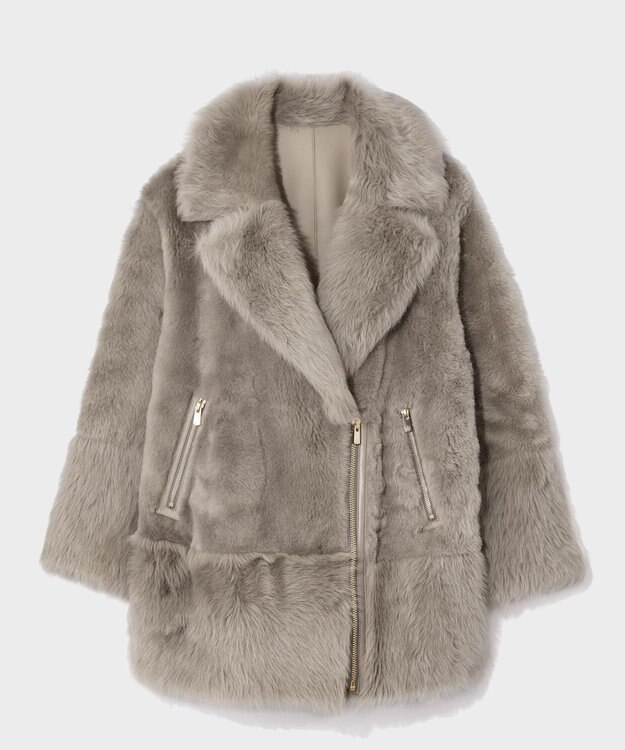 GRACE CONTINENTAL ムートンライダースコート グレー