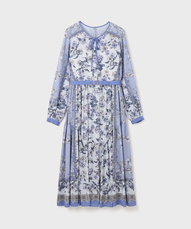 GRACE CONTINENTAL フラワーパネルプリントワンピース ブルー