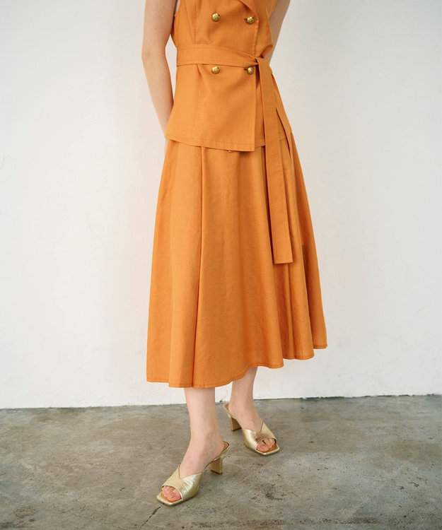 GRACE CONTINENTAL リネンタッチタックフレアスカート オレンジ