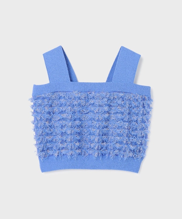 GRACE CONTINENTAL フリンジニットベアトップ ブルー