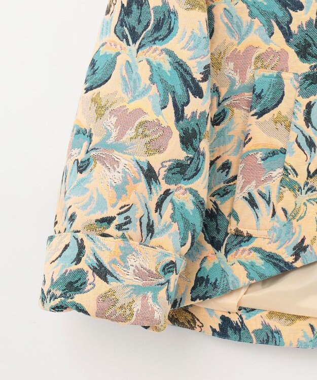 GRACE CONTINENTAL フラワージャガードノーカラージャケット イエロー