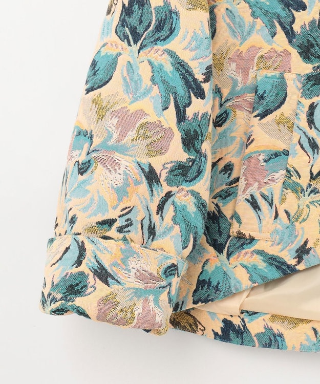 GRACE CONTINENTAL フラワージャガードノーカラージャケット イエロー