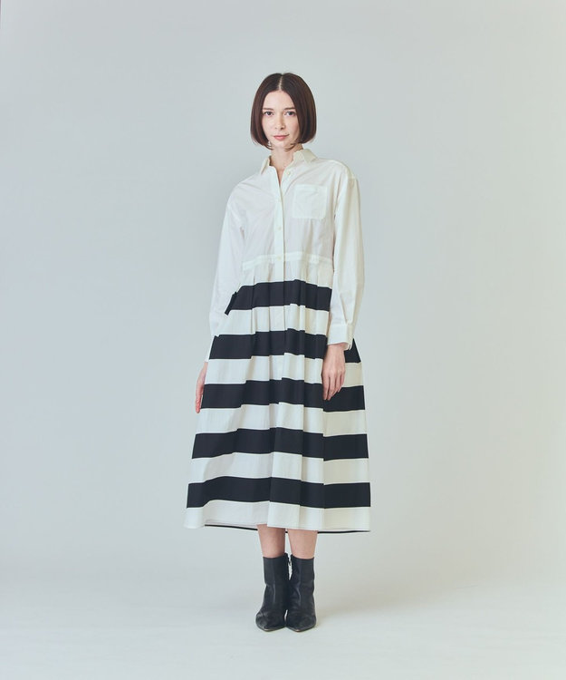 GRACE CONTINENTAL ボーダーコンビシャツワンピース ブラック