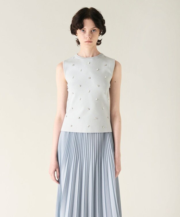 GRACE CONTINENTAL ビジューニットトップ ブルー