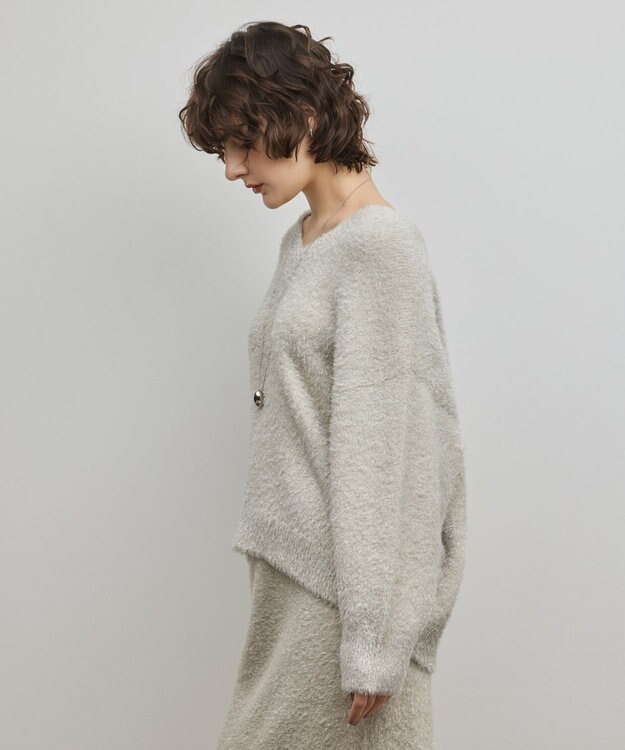 GRACE CONTINENTAL ラメフェザーニットトップ グレー