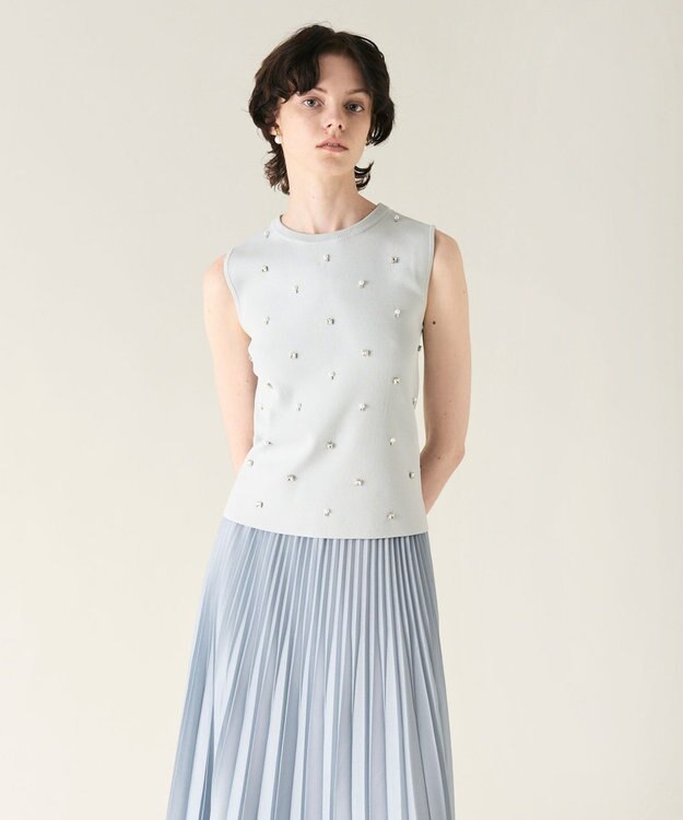 GRACE CONTINENTAL ビジューニットトップ ブルー