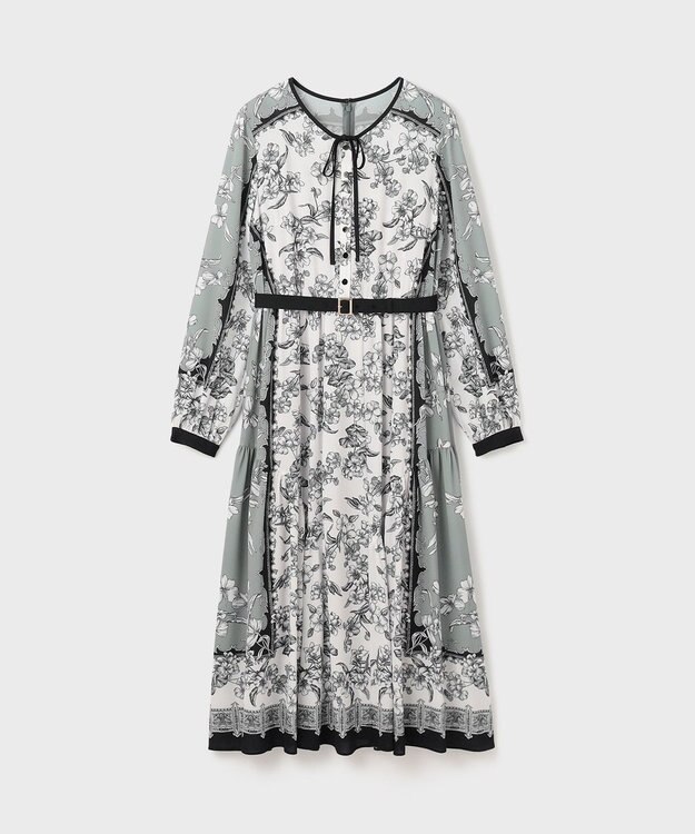 GRACE CONTINENTAL フラワーパネルプリントワンピース ブラック