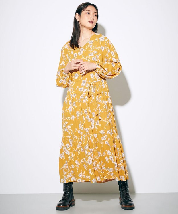 GRACE CONTINENTAL 【LIFE STYLE WEAR】フラワープリントティアードワンピース イエロー