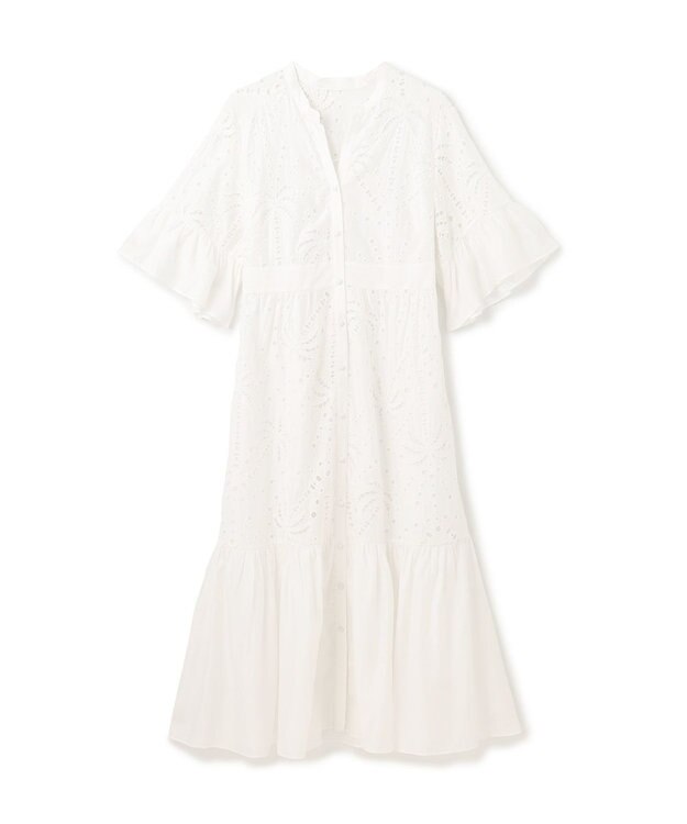 GRACE CONTINENTAL ヤシ柄カットワークワンピース ホワイト