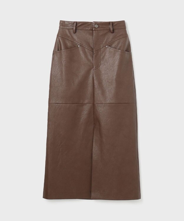 GRACE CONTINENTAL クラッシュレザータイトスカート ブラウン