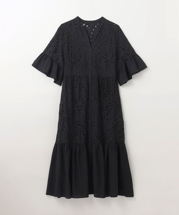 GRACE CONTINENTAL ヤシ柄カットワークワンピース ブラック