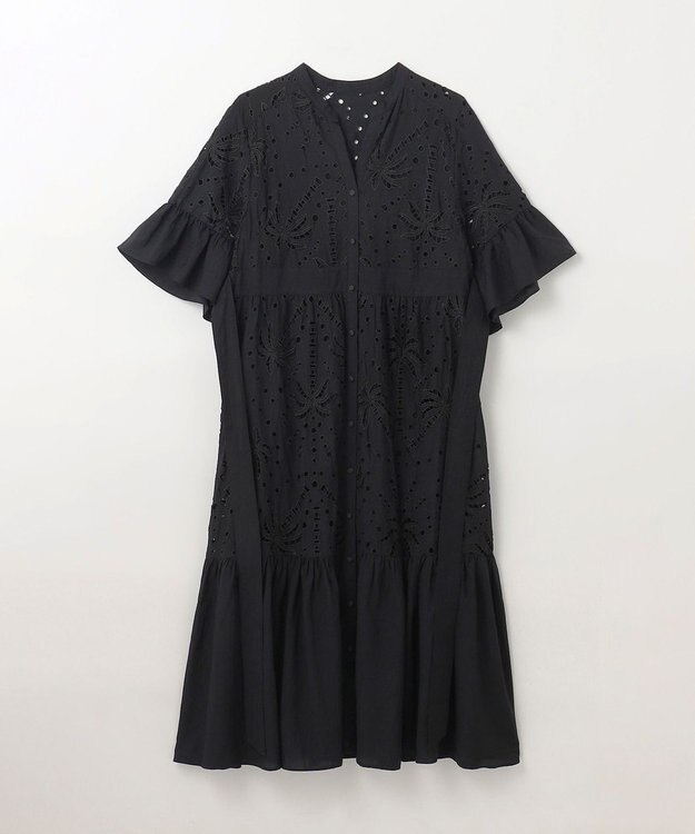 GRACE CONTINENTAL ヤシ柄カットワークワンピース ブラック