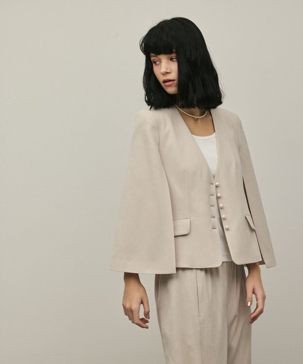 GRACE CONTINENTAL トリアセケープスリーブジャケット ベージュ