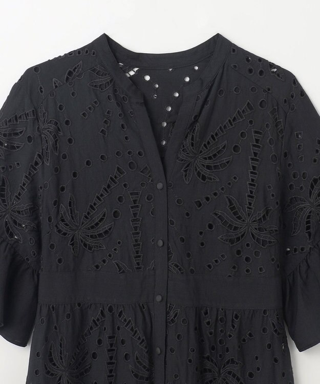 GRACE CONTINENTAL ヤシ柄カットワークワンピース ブラック