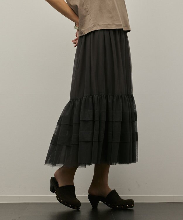 GRACE CONTINENTAL チュールティアードスカート グレー