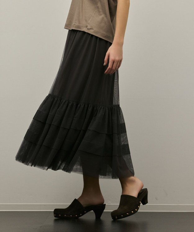 GRACE CONTINENTAL チュールティアードスカート グレー