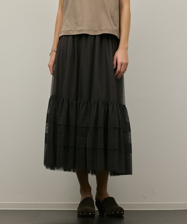 GRACE CONTINENTAL チュールティアードスカート グレー