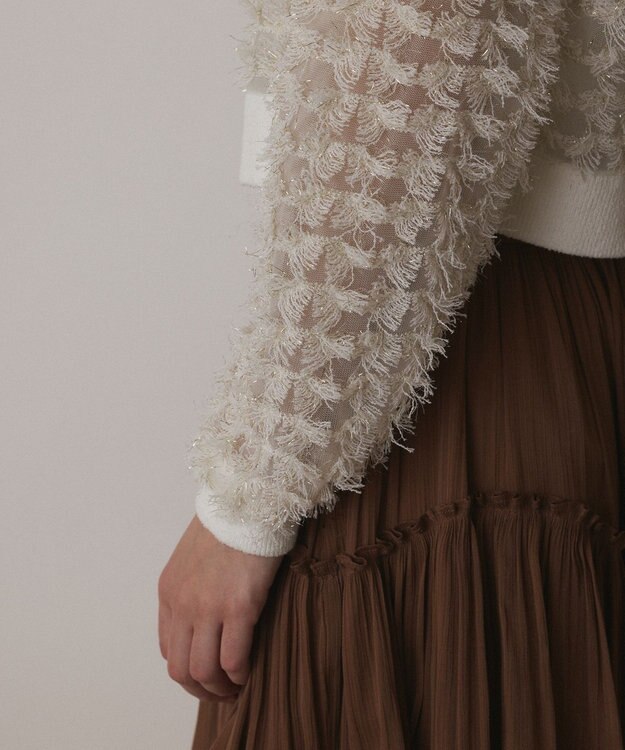 GRACE CONTINENTAL フリンジニットzipカーディガン ホワイト