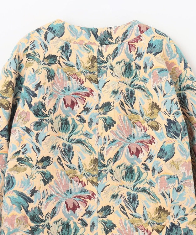 GRACE CONTINENTAL フラワージャガードノーカラージャケット イエロー