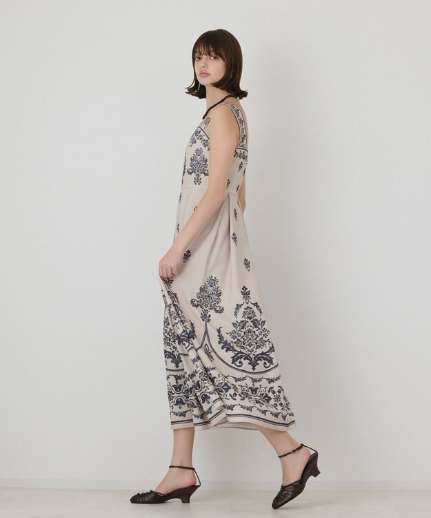 GRACE CONTINENTAL ダマスクパターンプリントワンピース ベージュ