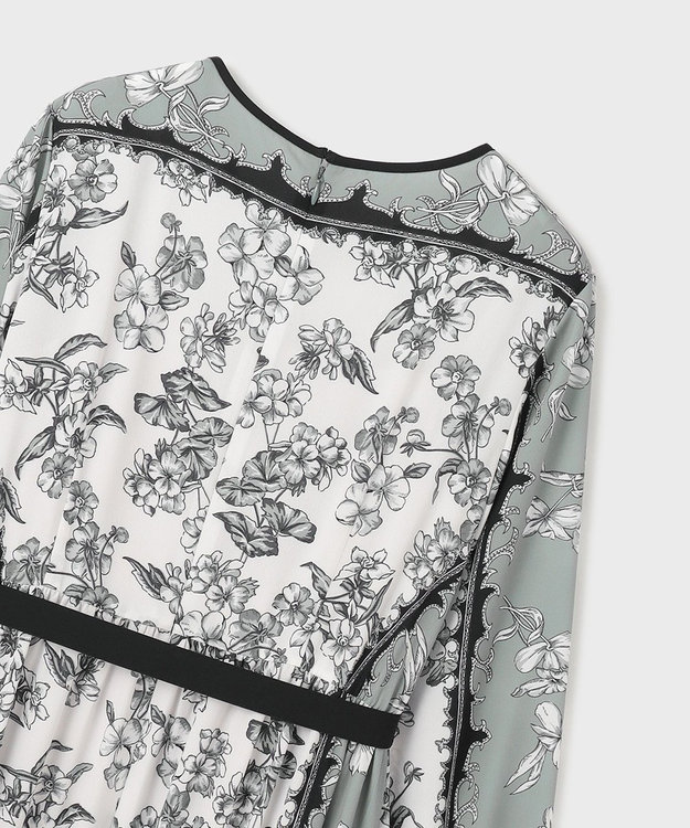 GRACE CONTINENTAL フラワーパネルプリントワンピース ブラック