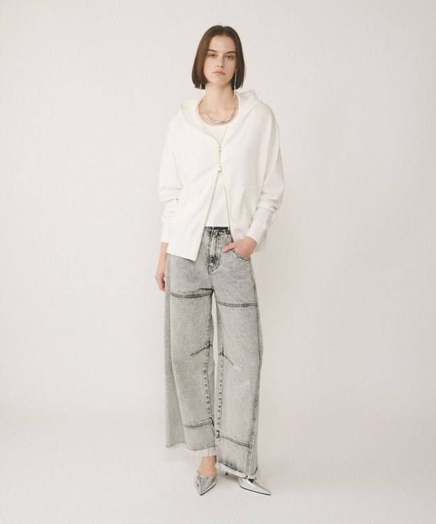 GRACE CONTINENTAL スパンコールニットパーカー ホワイト