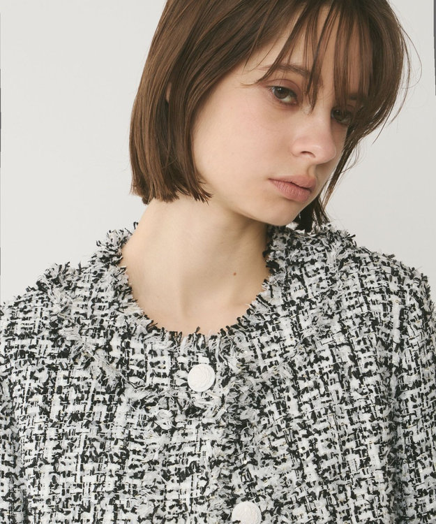 GRACE CONTINENTAL フリンジツイードジャケット ブラック