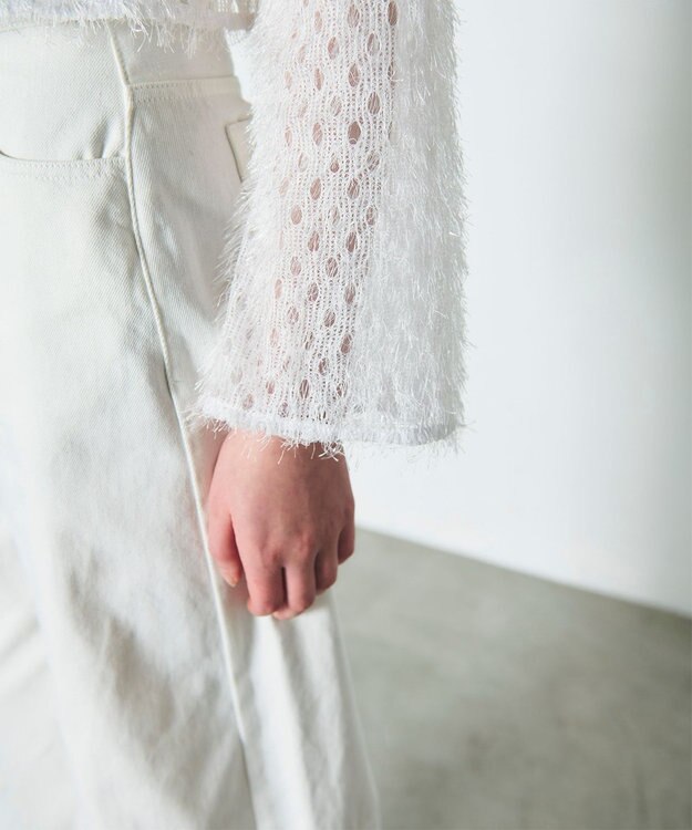 GRACE CONTINENTAL ラメフリンジカットトップ ホワイト