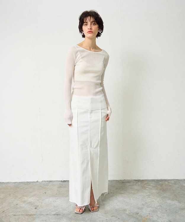 GRACE CONTINENTAL ラメシアーリブニットトップ ホワイト