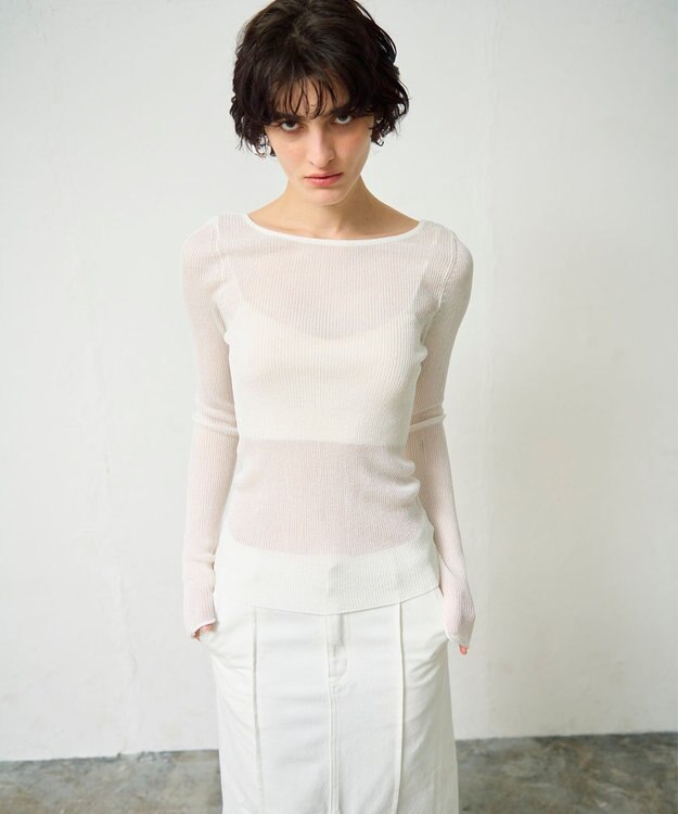 GRACE CONTINENTAL ラメシアーリブニットトップ ホワイト