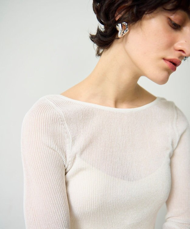 GRACE CONTINENTAL ラメシアーリブニットトップ ホワイト