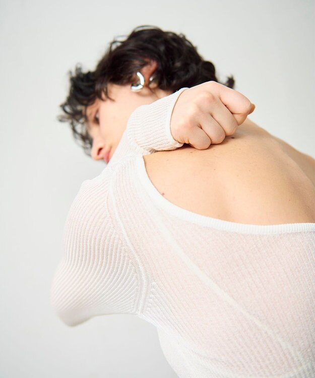 GRACE CONTINENTAL ラメシアーリブニットトップ ホワイト