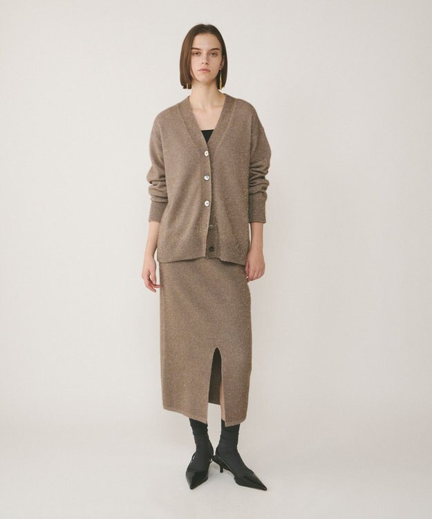 GRACE CONTINENTAL フィルムヤーンニットカーディガン ベージュ