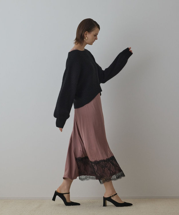 GRACE CONTINENTAL サテンレースニットワンピース ブラック