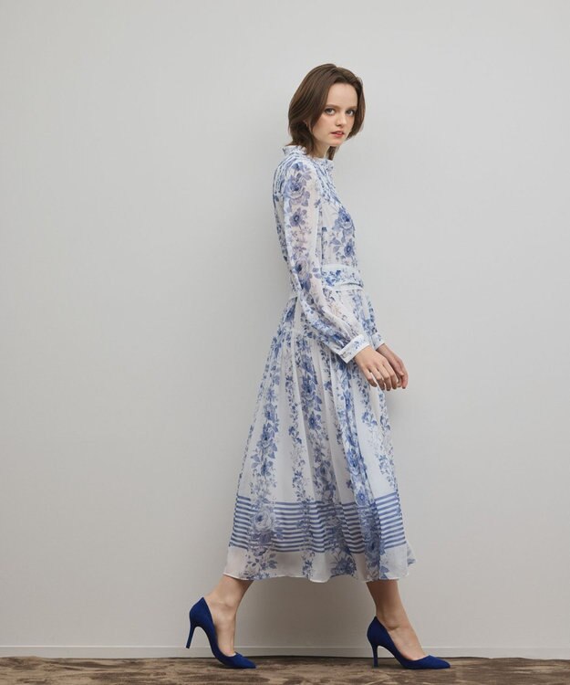 GRACE CONTINENTAL フラワープリントティアードワンピース ホワイト