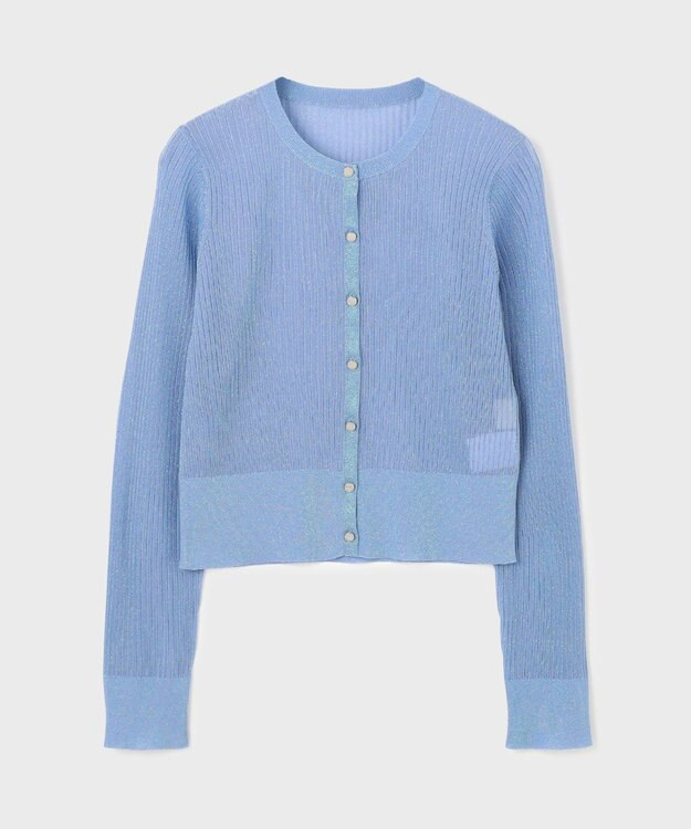 GRACE CONTINENTAL ラメリブシアーニットカーディガン ブルー