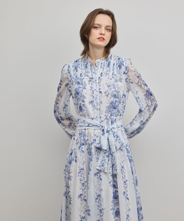 GRACE CONTINENTAL フラワープリントティアードワンピース ホワイト