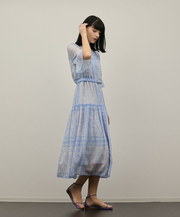 GRACE CONTINENTAL ペイズリーカレイドプリントワンピース ブルー