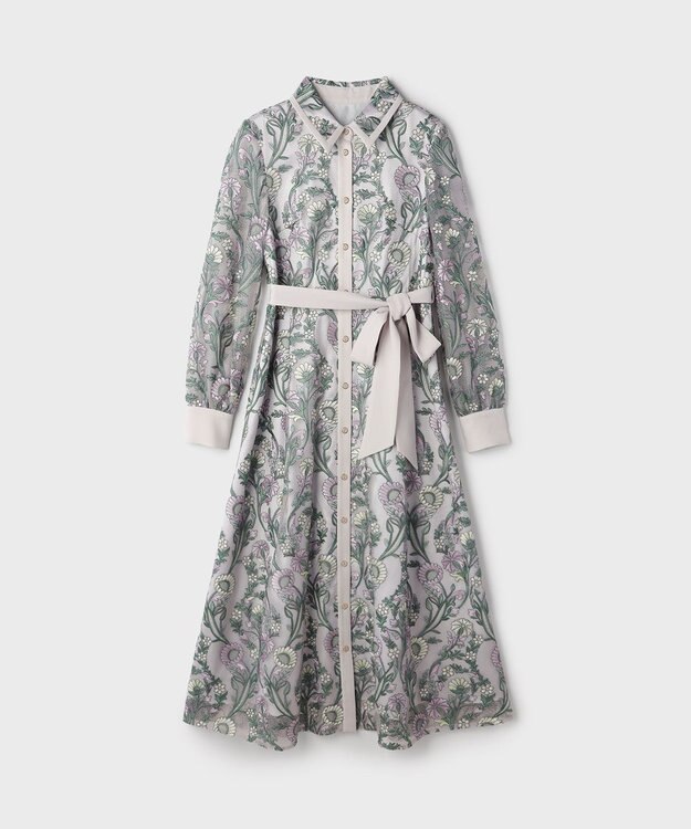 GRACE CONTINENTAL マルチフラワー刺繍フレアワンピース グレー