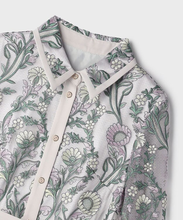 GRACE CONTINENTAL マルチフラワー刺繍フレアワンピース グレー