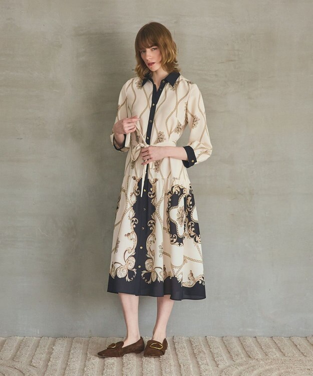 GRACE CONTINENTAL スカーフプリントシャツワンピース キナリ