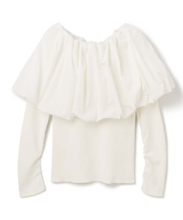 GRACE CONTINENTAL タフタケープ付ニットトップ ホワイト